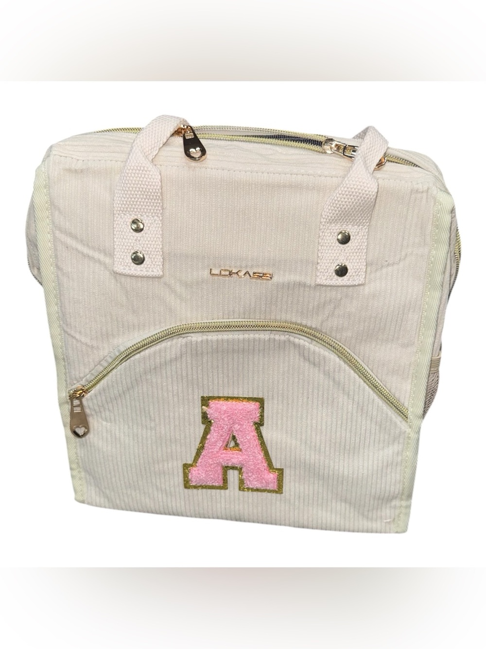Cream Lunch Bag with Pink 'A' Accent